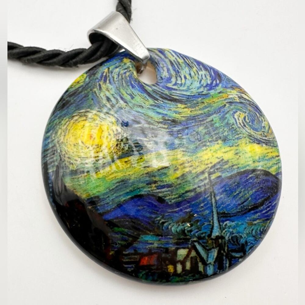 Dyadema Italy Murano Necklace 925 Sterling Silver Black Rope Cord Jewelry